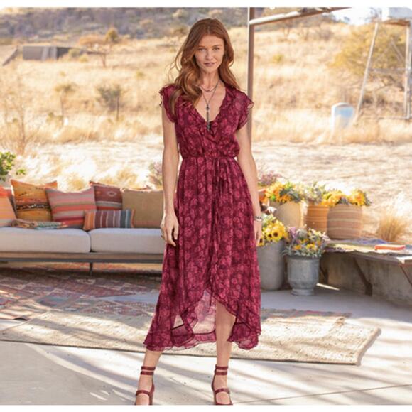 Sundance Dress Womens XL Petite Red Bennington Blooms Floral Hi Lo Romantic New